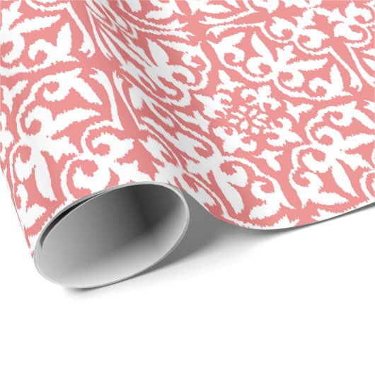 Ikat damask patroon - Coral Pink en White Cadeaupapier (Rol Hoek)