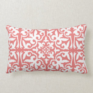 Ikat damask patroon - Coral Pink en White Kussen