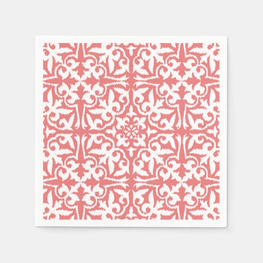 Ikat damask patroon - Coral Pink en White Servetten (Voorkant)
