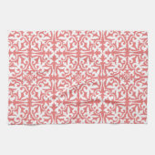 Ikat damask patroon - Coral Pink en White Theedoek (Horizontaal)
