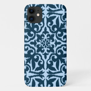 Ikat damask patroon - Dark Indigo en Light Blue iPhone 11 Hoesje