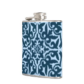 Ikat damask patroon - Dark Indigo en Light Blue Heupfles (Links)