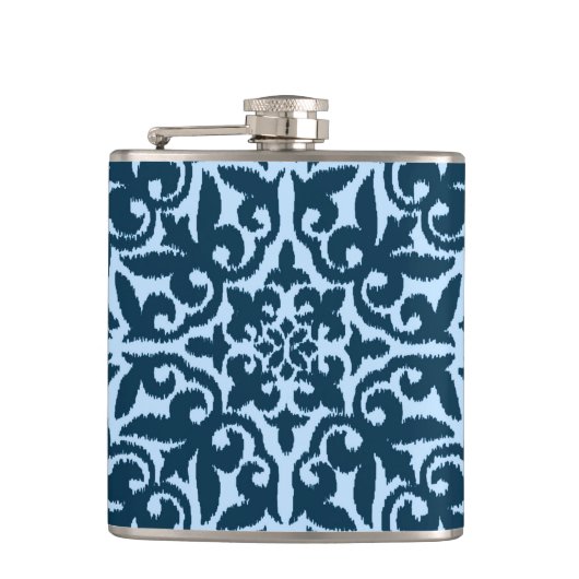 Ikat damask patroon - Dark Indigo en Light Blue Heupfles (Voorkant)