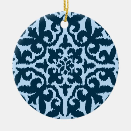 Ikat damask patroon - Dark Indigo en Light Blue Keramisch Ornament (Voorkant)