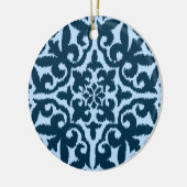 Ikat damask patroon - Dark Indigo en Light Blue Keramisch Ornament (Links)