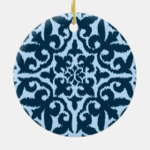 Ikat damask patroon - Dark Indigo en Light Blue Keramisch Ornament (Achterkant)
