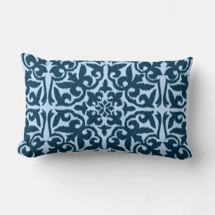 Ikat damask patroon - Dark Indigo en Light Blue Kussen