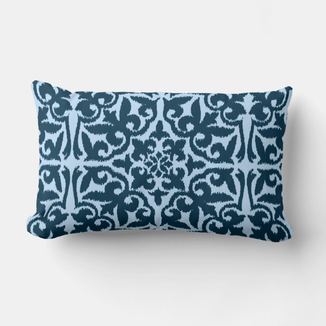 Ikat damask patroon - Dark Indigo en Light Blue Kussen (Voorkant)