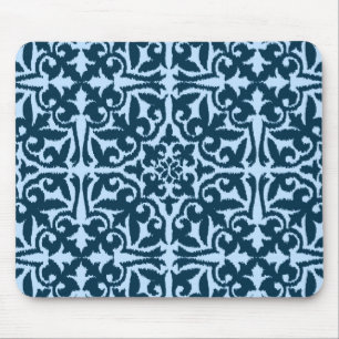 Ikat damask patroon - Dark Indigo en Light Blue Muismat