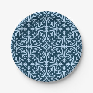 Ikat damask patroon - Dark Indigo en Light Blue Papieren Bordje