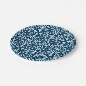 Ikat damask patroon - Dark Indigo en Light Blue Papieren Bordje (Gekanteld)