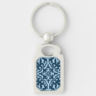 Ikat damask patroon - Dark Indigo en Light Blue Sleutelhanger