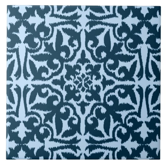 Ikat damask patroon - Dark Indigo en Light Blue Tegeltje (Voorkant)