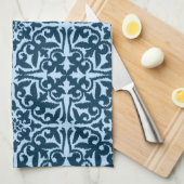 Ikat damask patroon - Dark Indigo en Light Blue Theedoek (Quarter Fold)