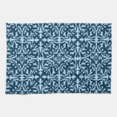 Ikat damask patroon - Dark Indigo en Light Blue Theedoek (Horizontaal)