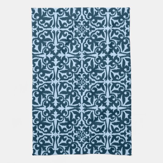 Ikat damask patroon - Dark Indigo en Light Blue Theedoek (Verticaal)