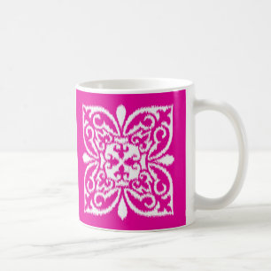 Ikat damask patroon - deep-roze en white koffiemok