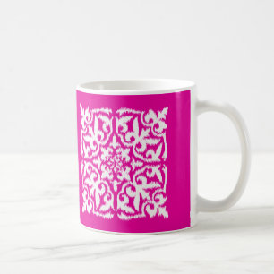 Ikat damask patroon - deep-roze en white koffiemok