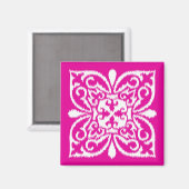 Ikat damask patroon - deep-roze en white magneet (Voorkant / Achterkant)
