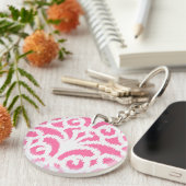 Ikat damask patroon - fluorescerend roze sleutelhanger (Voorkant Rechts)