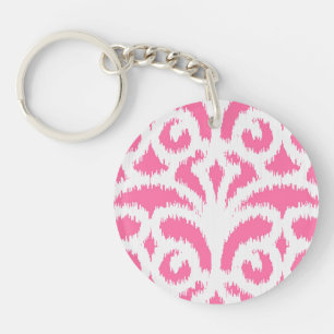 Ikat damask patroon - fluorescerend roze sleutelhanger