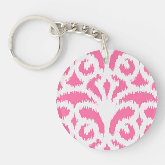 Ikat damask patroon - fluorescerend roze sleutelhanger (Voorkant)
