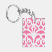 Ikat damask patroon - fluorescerend roze sleutelhanger (Voorkant Links)