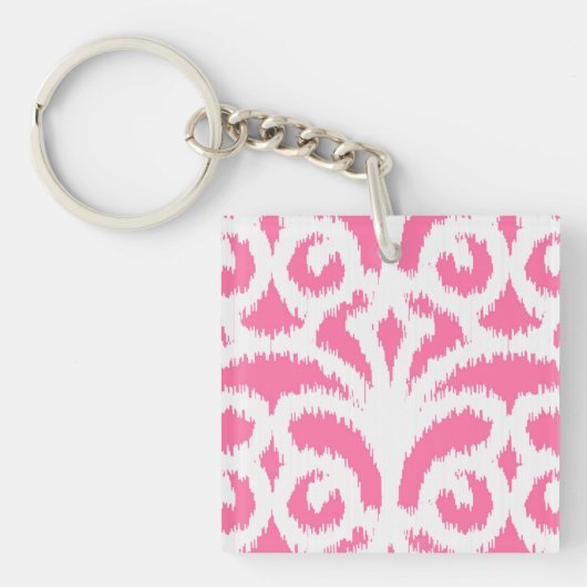 Ikat damask patroon - fluorescerend roze sleutelhanger (Voorkant)
