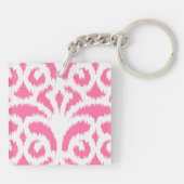 Ikat damask patroon - fluorescerend roze sleutelhanger (Achterkant)