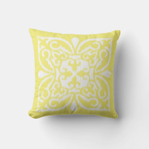 Ikat damask patroon - geel en wit kussen