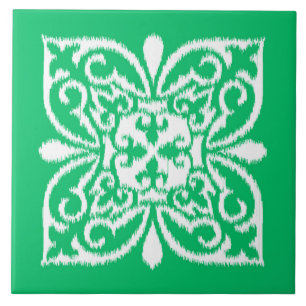 Ikat damask patroon - jade groen en wit tegeltje