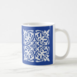 Ikat damask patroon - kobalt blauw en wit koffiemok