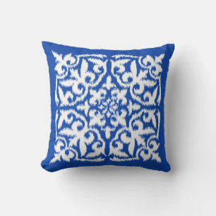 Ikat damask patroon - kobalt blauw en wit kussen