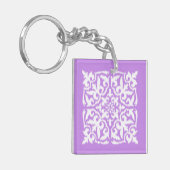 Ikat damask patroon - lavendel en wit sleutelhanger (Voorkant Links)