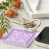 Ikat damask patroon - lavendel en wit sleutelhanger (Voorkant Rechts)