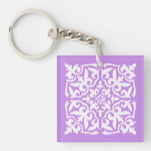 Ikat damask patroon - lavendel en wit sleutelhanger (Voorkant)