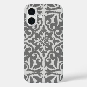 Ikat damask patroon - Licht en Middelgrijs iPhone 16 Hoesje