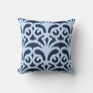Ikat damask patroon - Midnight and light blue Kussen
