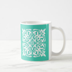Ikat damask patroon - pauw blauw en wit koffiemok