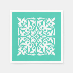Ikat damask patroon - pauw blauw en wit servet