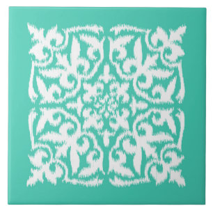 Ikat damask patroon - pauw blauw en wit tegeltje
