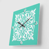 Ikat damask patroon - pauw blauw en wit vierkante klok (Hoek)