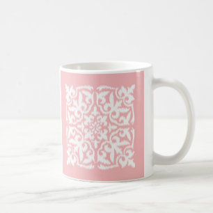 Ikat damask patroon - shell roze en wit koffiemok