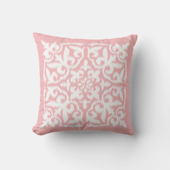 Ikat damask patroon - shell roze en wit kussen (Voorkant)