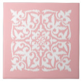 Ikat damask patroon - shell roze en wit tegeltje (Voorkant)