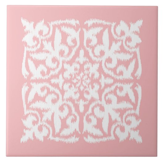 Ikat damask patroon - shell roze en wit tegeltje (Voorkant)