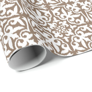 Ikat damask patroon - Taupe Tan en White Cadeaupapier