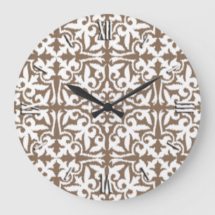 Ikat damask patroon - Taupe Tan en White Grote Klok