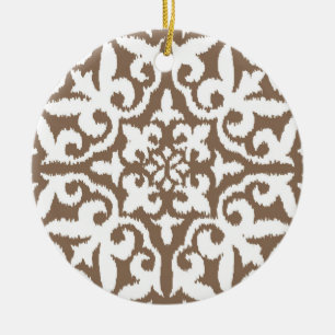 Ikat damask patroon - Taupe Tan en White Keramisch Ornament