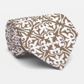 Ikat damask patroon - Taupe Tan en White Stropdas (Opgerold)